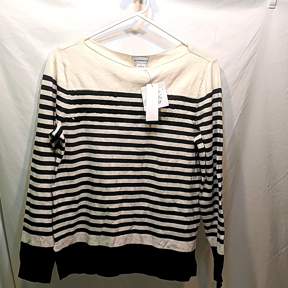 Liz Claiborne white with black stripes shirt Size Large